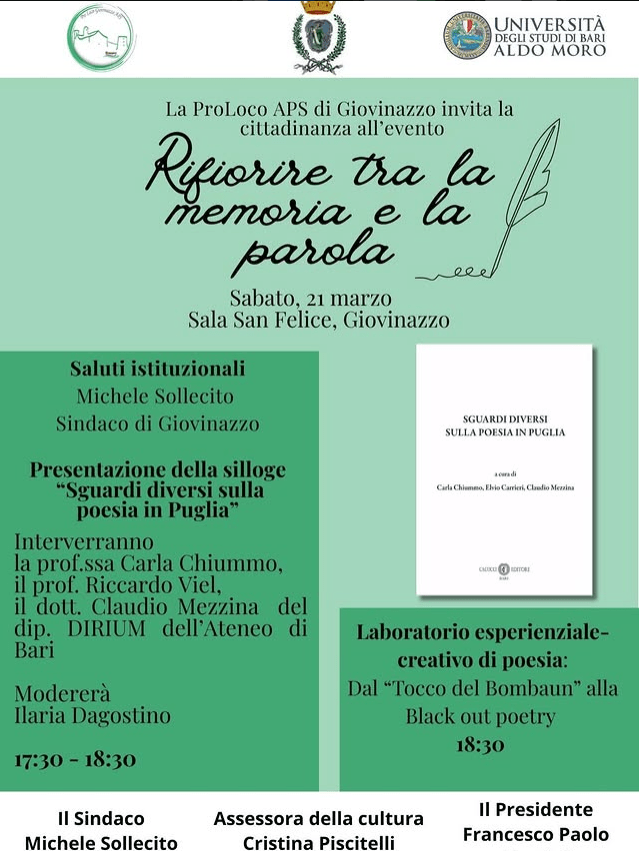RIFIORIRE TRA LA MEMORIA E LA PAROLA:la Pro Loco celebra la giornata modiale della poesia